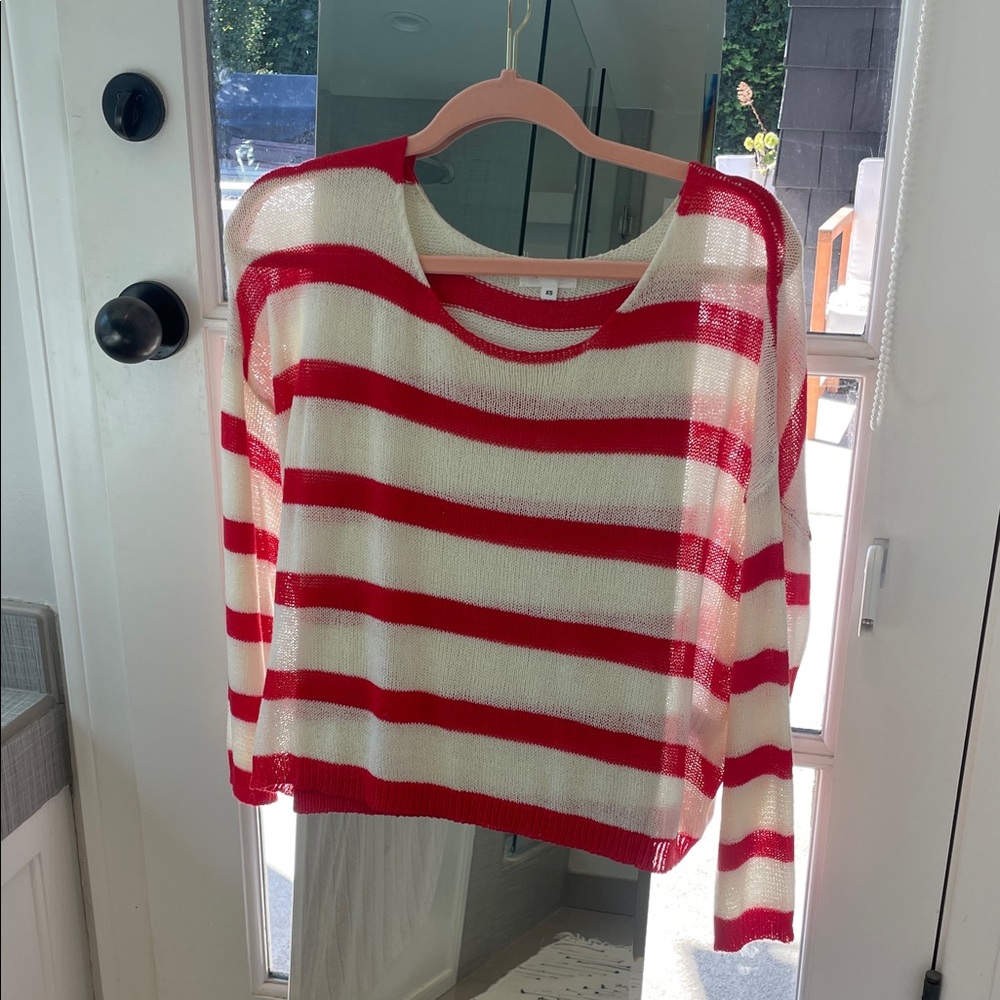 Superdown Lightweight Red and Cream Striped Sweater